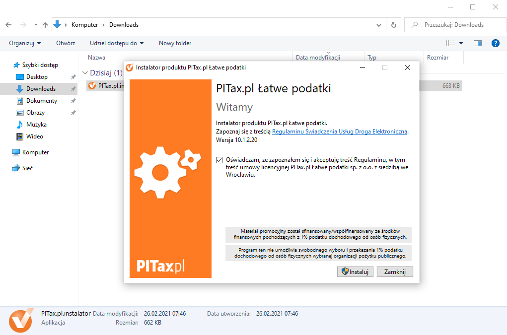 Przejdź do kreatora instalacji programu PITax.pl